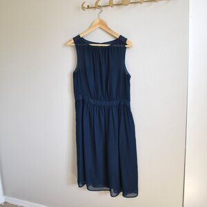 Navy Blue Sleeveless Fit & Flare Sheer Chiffon Party Dress